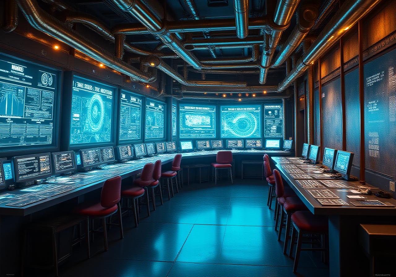 A high-tech industrial-inspired control center for digital operations